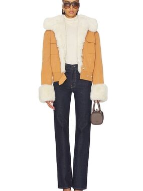 Lovers + Friends Faux Leather Jacket with Cream Fur Trim
